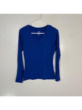 SEG'MENTS Shirt Womens Small Blue 100% Merino Wool V Neck Long Sleeve Top